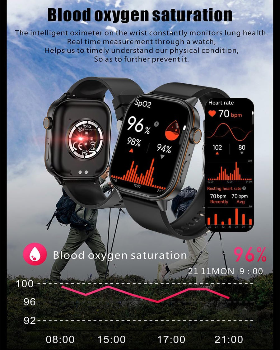 martwatch Hommes 2,01'' HD Montre Fitness avec GPS IP68 Montre Sport étanche 178+ Modes de Sport Moniteur Sommeil fréquence Cardiaque Tracker Fitness pour Android iOS