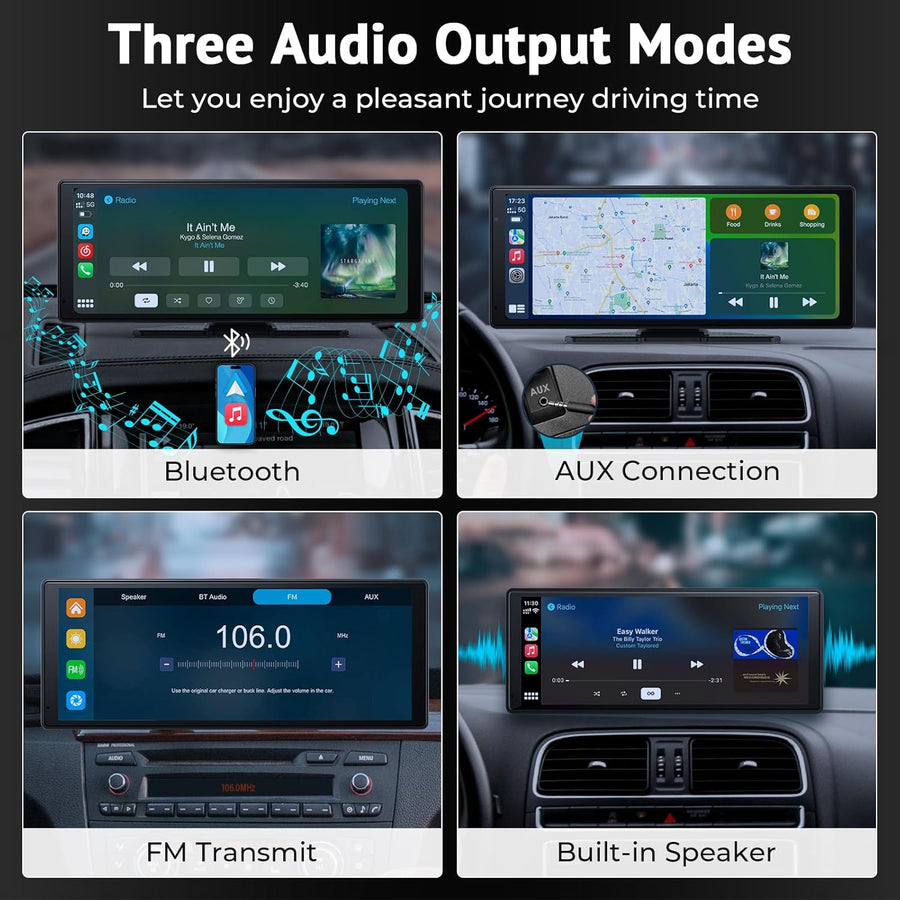Autoradio sans fil Carplay et Android Auto écran tactile 10,26" : caméra de recul 1080p, Mirror Link, Siri, FM, Bluetooth – Navigation Drive Mate portable