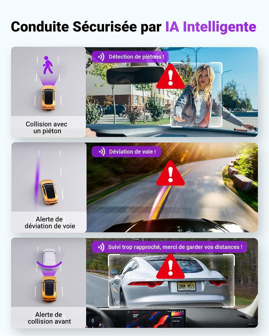 Dashcam Voiture S1 Pro Max 4K+4K Starvis 2 Avant et Arrière, Caméra embarquée 5G Wi-FI Dash Cam GPS 360° HDR Tampon Surveillance de stationnement,Contrôle Vocal Français,LTE en Option Max 1To