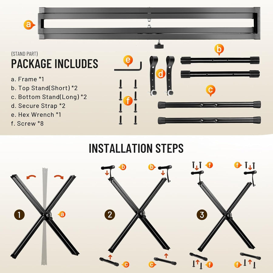 Support de clavier et banc de clavier - 6 niveaux réglables en hauteur - Double X-Frame - Pour clavier de 61, 76 et 88 touches - Charge maximale : 168 kg