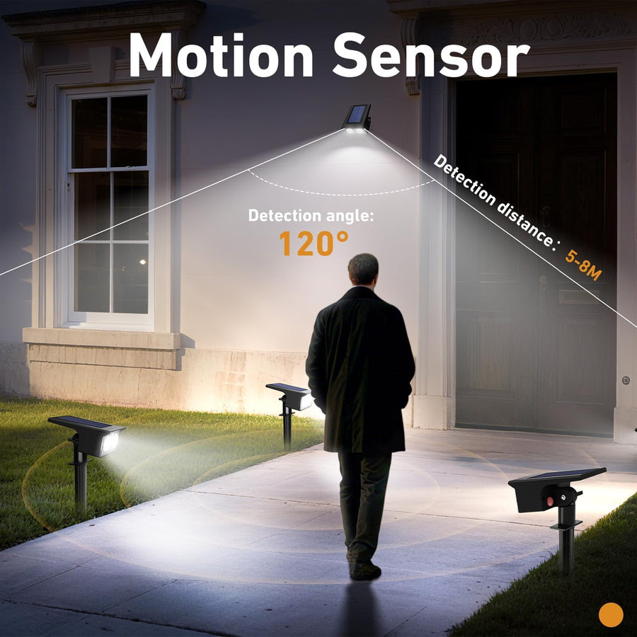 Lot de x2 Lampe Solaire Exterieur Detecteur de Mouvement, 6500K Lumiere Extérieur Puissant, 3 Modes Spot Solaire IP65 Étanche Eclairage, Projecteur Solaire pour Jardin Chemins Blanc Froid