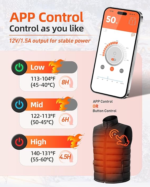 Gilet Chauffant Sans Manche Hiver Double Contrôle Prise USB Batterie Incluse 12000mAh Taille L