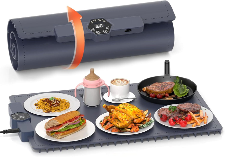 Plaque Chauffante Électrique Silicone Pliable Flexible avec 5 Température Réglable et Minuteur