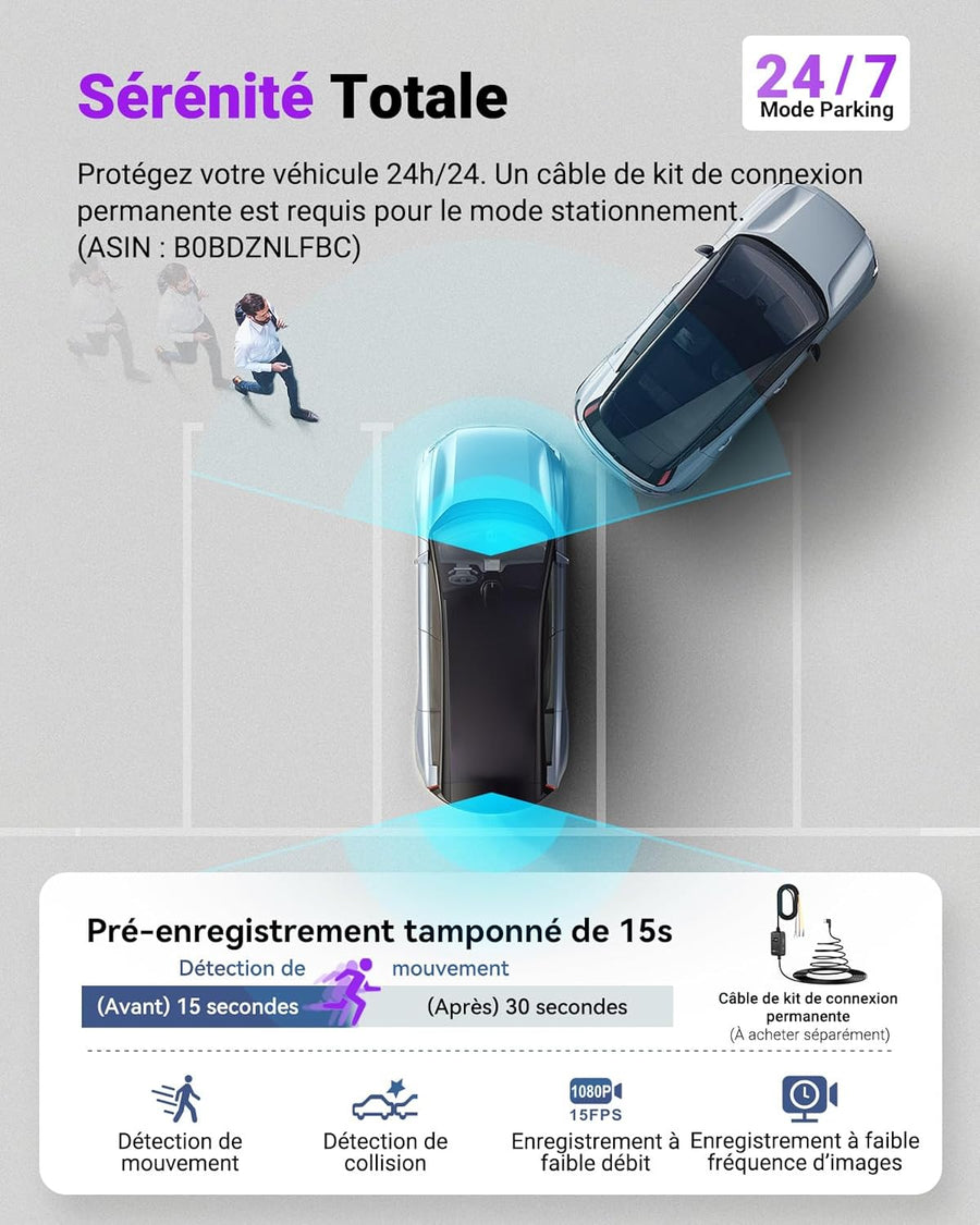 Dashcam Voiture S1 Pro Max 4K+4K Starvis 2 Avant et Arrière, Caméra embarquée 5G Wi-FI Dash Cam GPS 360° HDR Tampon Surveillance de stationnement,Contrôle Vocal Français,LTE en Option Max 1To