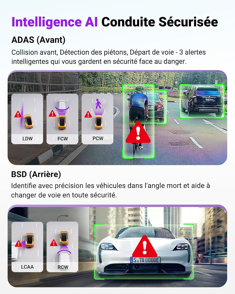 Dashcam Voiture S1 Pro Max 4K+2.5K Starvis 2 Avant et Arrière, Caméra embarquée 5G Wi-FI Dash Cam GPS 360°HDR Tampon Surveillance de stationnement,Contrôle Vocal FrançaisLTE en Option Max 1To