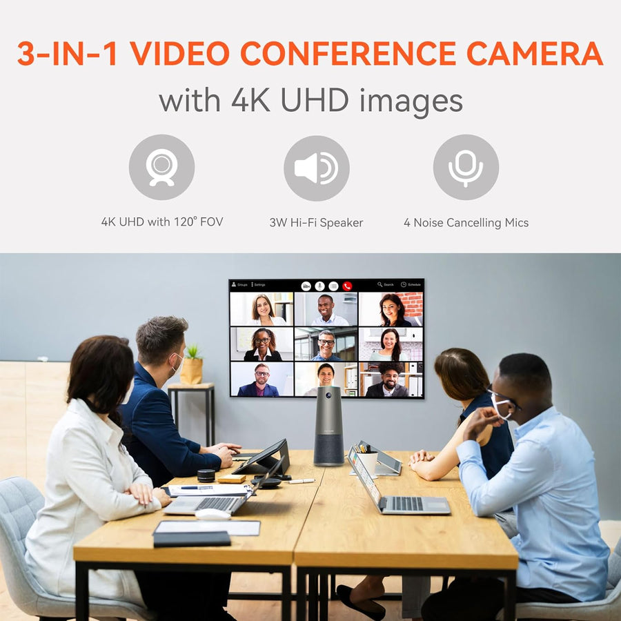 Webcam Conférence 4K 8MP Sony CMOS 4 Microphones Haut-parleurs Grand Angle 120° Caméra de Vidéoconférence 5x Zoom Cadrage Automatique