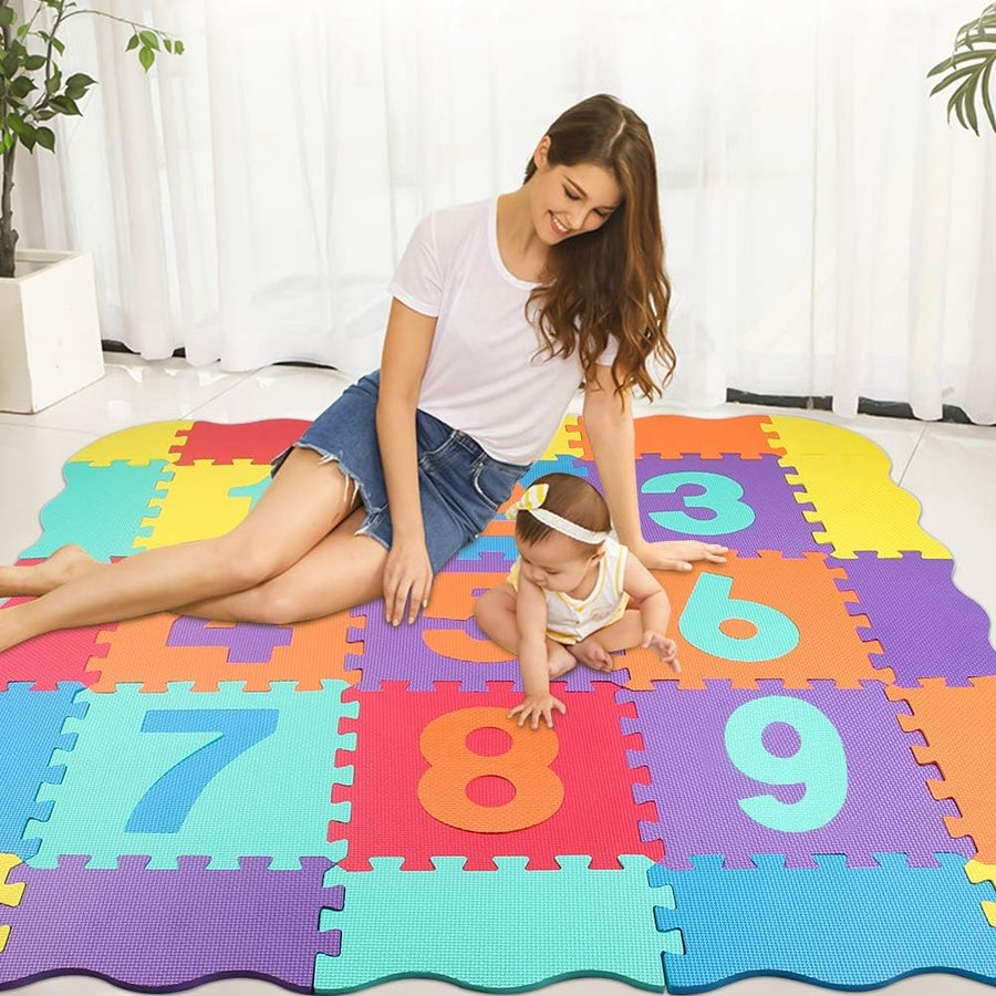 Puzzle Tapis Mousse Bébé Non Toxiques Tapis de Sol épais, Tapis de Jeu de clôture Enfant 25 pièces 9 Dalles 30x30cm