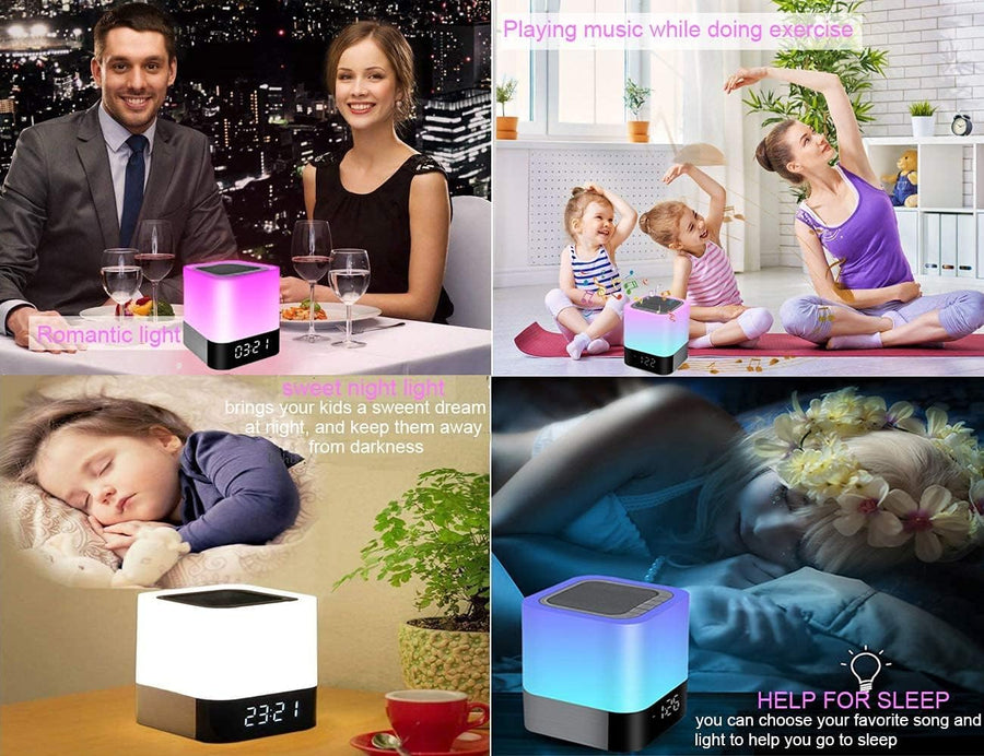 Reveil Lumineux Enceinte Bluetooth Portable, Lampe de Chevet à Bruit Blanc Bebe, Veilleuse Multicolore Contrôle Tactile Réveil Numérique