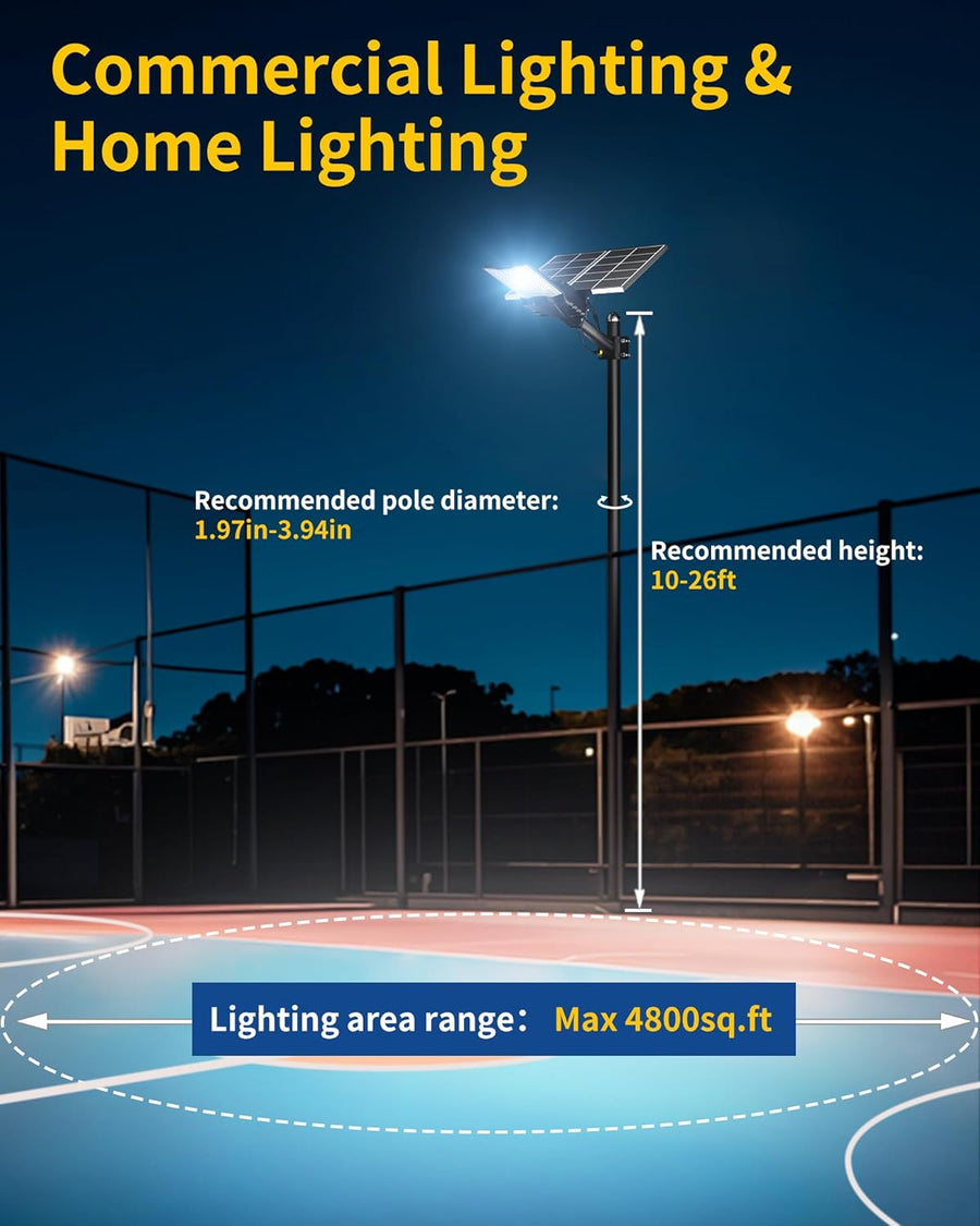 Lampadaire Solaire Exterieur, lumière solaire extérieure Crépuscule à l'Aube IP68 éclairage 6500K inondé LED étanche Projecteur Solaire Puissant pour Rue, Garage, Parking