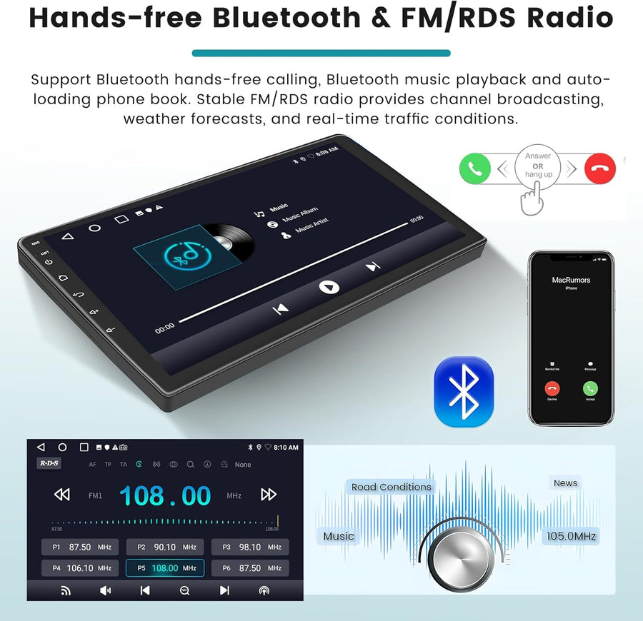 Autoradio 2G+64G pour Renault Clio 3 2005-2014 avec Carplay Android Auto, 9 Pouces Écran Tactile Android 15 Radio avec Lien Miroir FM/RDS EQ WiFi Bluetooth GPS SWC Caméra