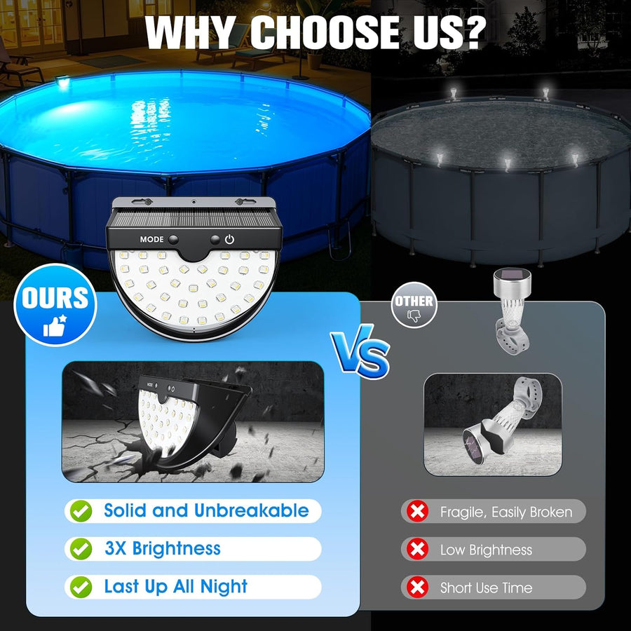Lumiere Piscine Hors Sol Solaire, Lampe Piscine LED Etanche à RGB Couleur Changeant, 2025 Amélioré Eclairage Piscine avec 10 Modes de Lumière, LED Piscines Sans Fil