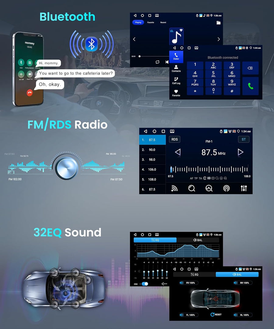Autoradio 2 Din 4G+64G 7 Pouces Android, Écran Tactile Carplay sans Fil 2 Din Autoradio avec Android Auto Mirror Link GPS Navi Bluetooth WiFi/FM/RDS/EQ/SWC/USB Caméra de Recul