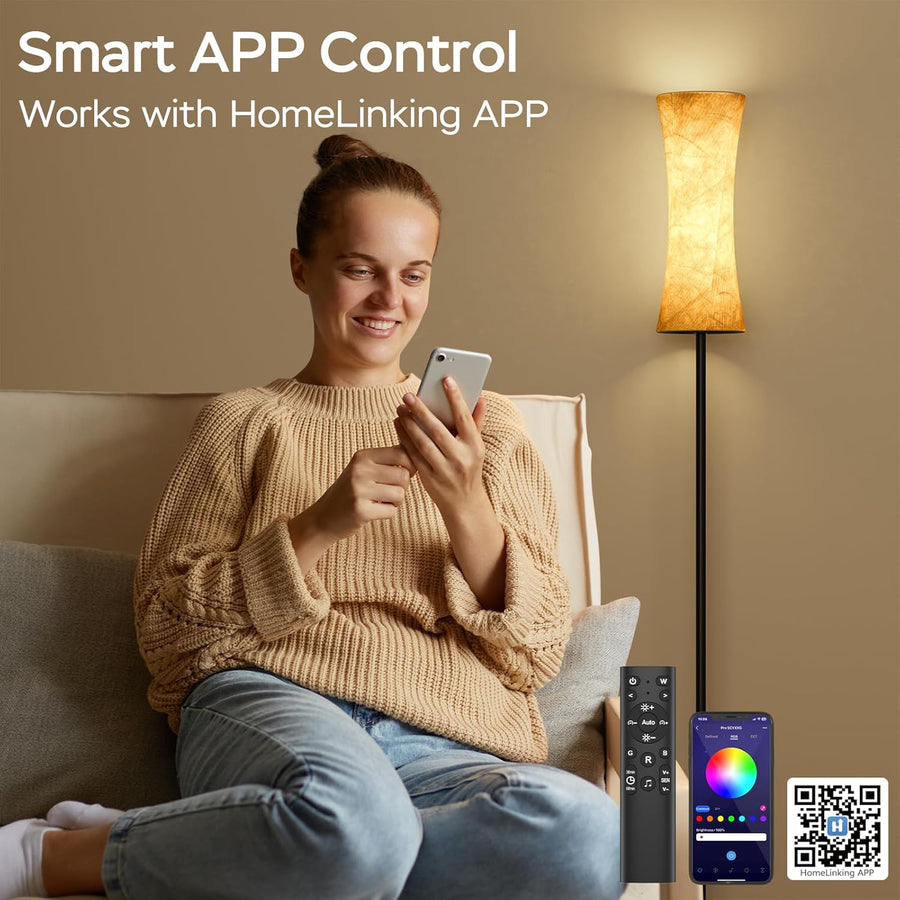 Lampadaire Sur Pied Salon avec Télécommande, Bluetooth APP Contrôle, Lampadaire Dimmbable Modern, L'abat-jour en tissu, Lumière Ambiante pour Fête, Gaming Room Chambre