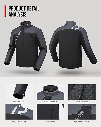 Blouson Moto Homme Taille L avec Protections CE – Logo Réfléchissant, 4 Poches, Veste Moto 4 Saisons Respirante avec Doublure Thermique Amovible et Fermetures d’Aération NOIR
