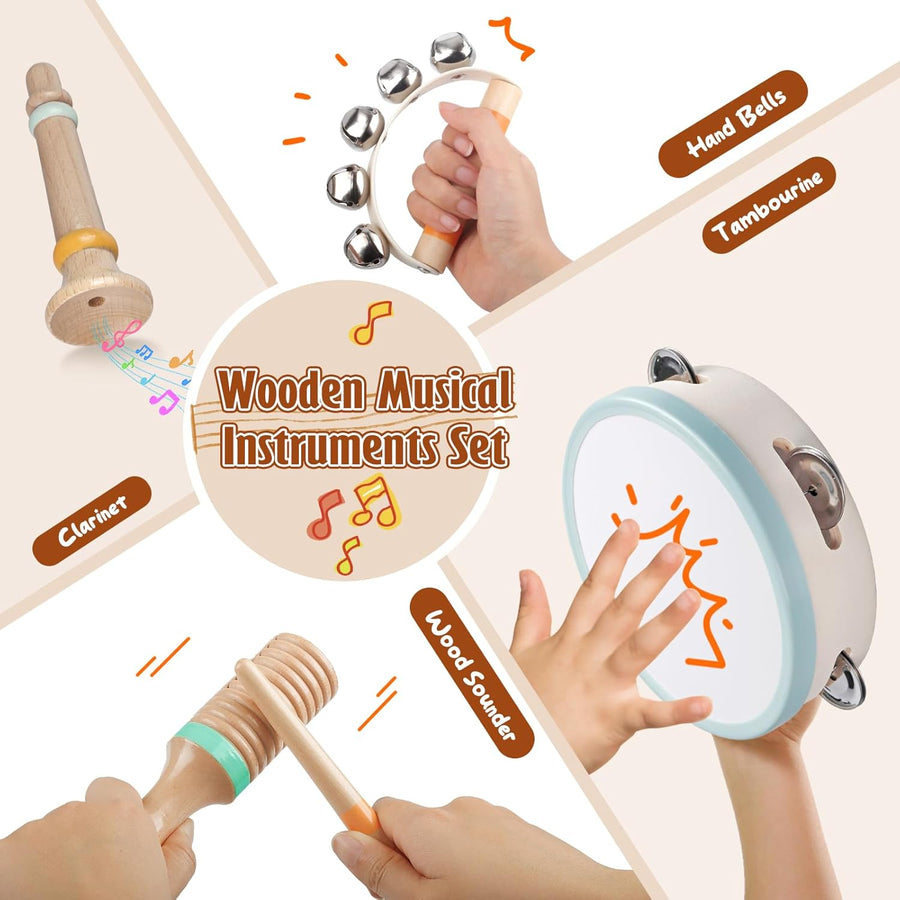 Set Instruments de Musique pour Enfants Jouets Montessori à Empiler pour Tout-Petits, Instrument de Percussion Jouet Musical en Bois