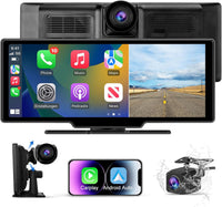 Carplay Voiture & Android Auto,10,26” Écran Carplay avec Dashcam Avant 4K, Caméra Arrière 1080P Inclus, Commande Vocale, BT/GPS/FM/AUX