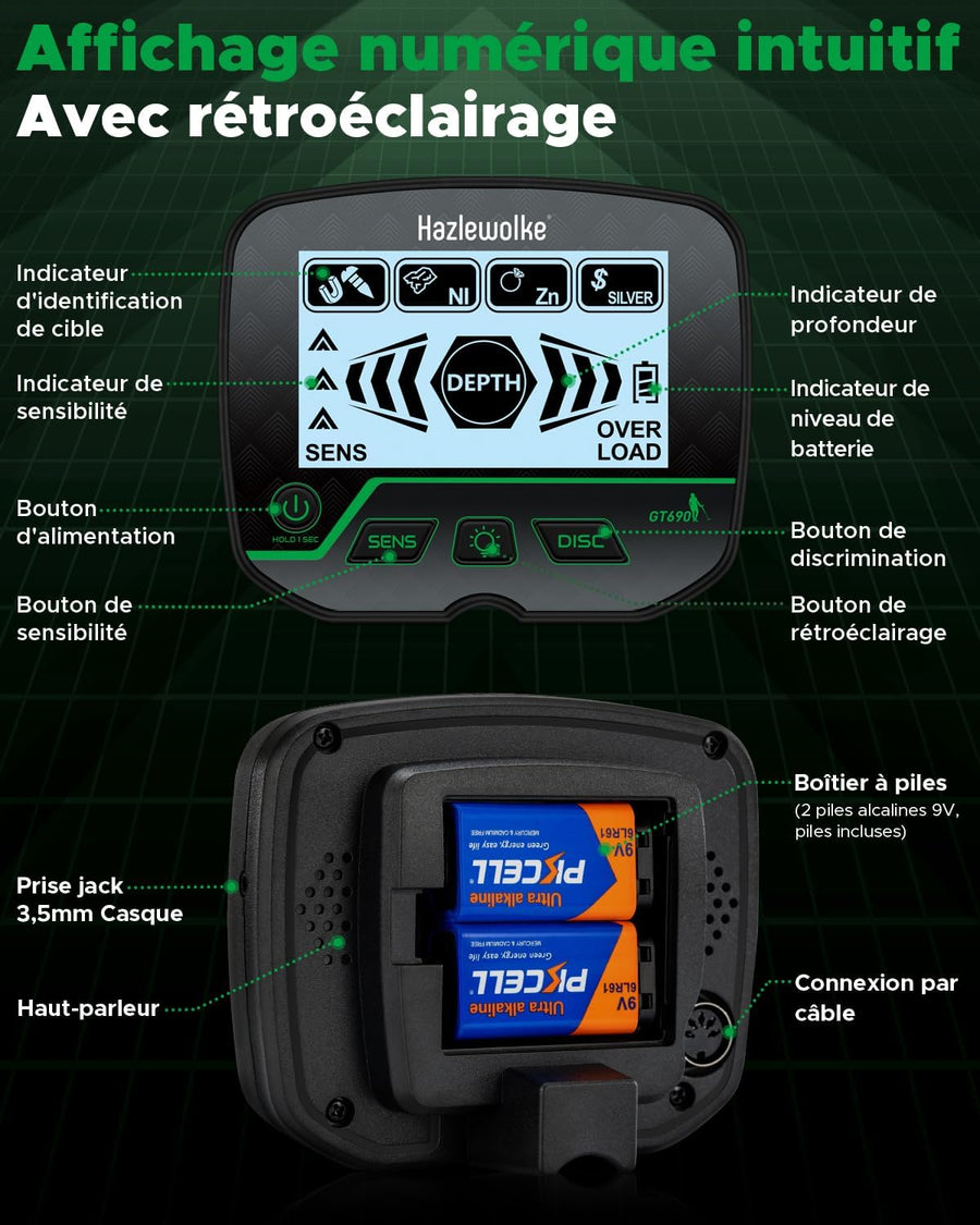 Detecteur de Metaux Professionnel Haute Précision avec Bobine Étanches de 10 Pouces, Kit de Détecteurs de Métaux Électriques pour la Plage