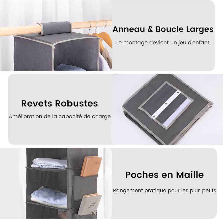 Range Chaussures Suspendu 5 Compartiments Rangement Armoire Pliable Organiseur Vêtements Chaussures