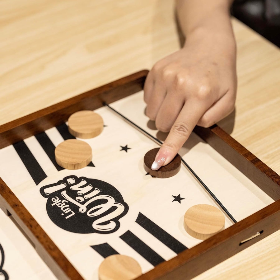 Sling Puck Jeu - Jeu de Plateau en Bois Massif de 16,5 Pouces, Bataille Luxueuse de Sling Puck pour des Nuits en Famille ou des Fêtes Entre Amis, de Bureau Classique et Compétitif