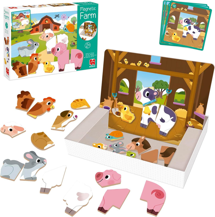 Goula Ferme magnétique Jouet Enfant Eveil 1er Age Jeu Educatif 12 Animaux de la Ferme en Bois magnétique A Assembler 10 Cartes modèles Dès 2 Ans