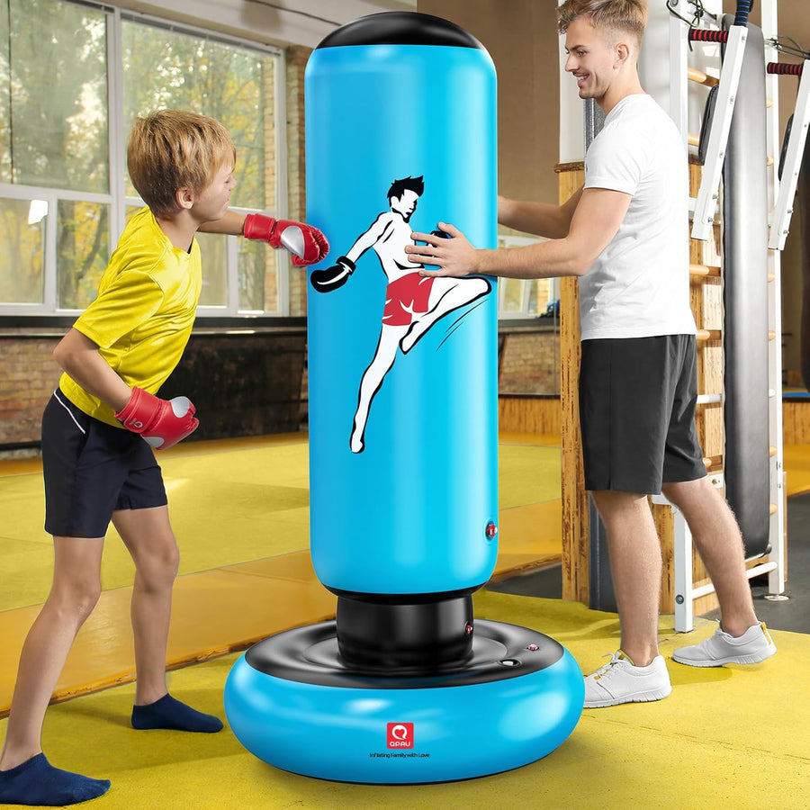 Sac De Frappe pour Enfants avec Gants De Boxe, 66 Pouces Sac De Boxe Gonflable pour Enfants, Cadeaux pour GarçOns Et Filles De 6 à 12 Ans, pour Pratiquer Karaté