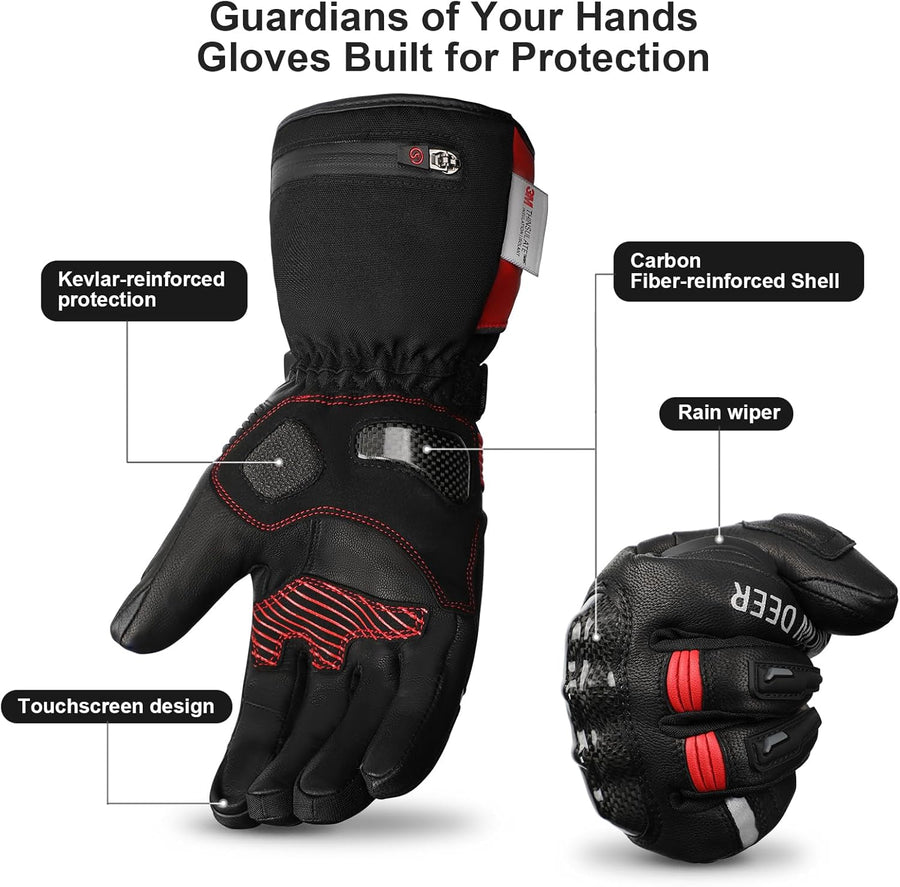 Gants Chauffants pour Moto, Interrupteur À Double Voltage, Batterie 3000mAh Ou Câble De Charge 12V Moto, Étanches Taille L