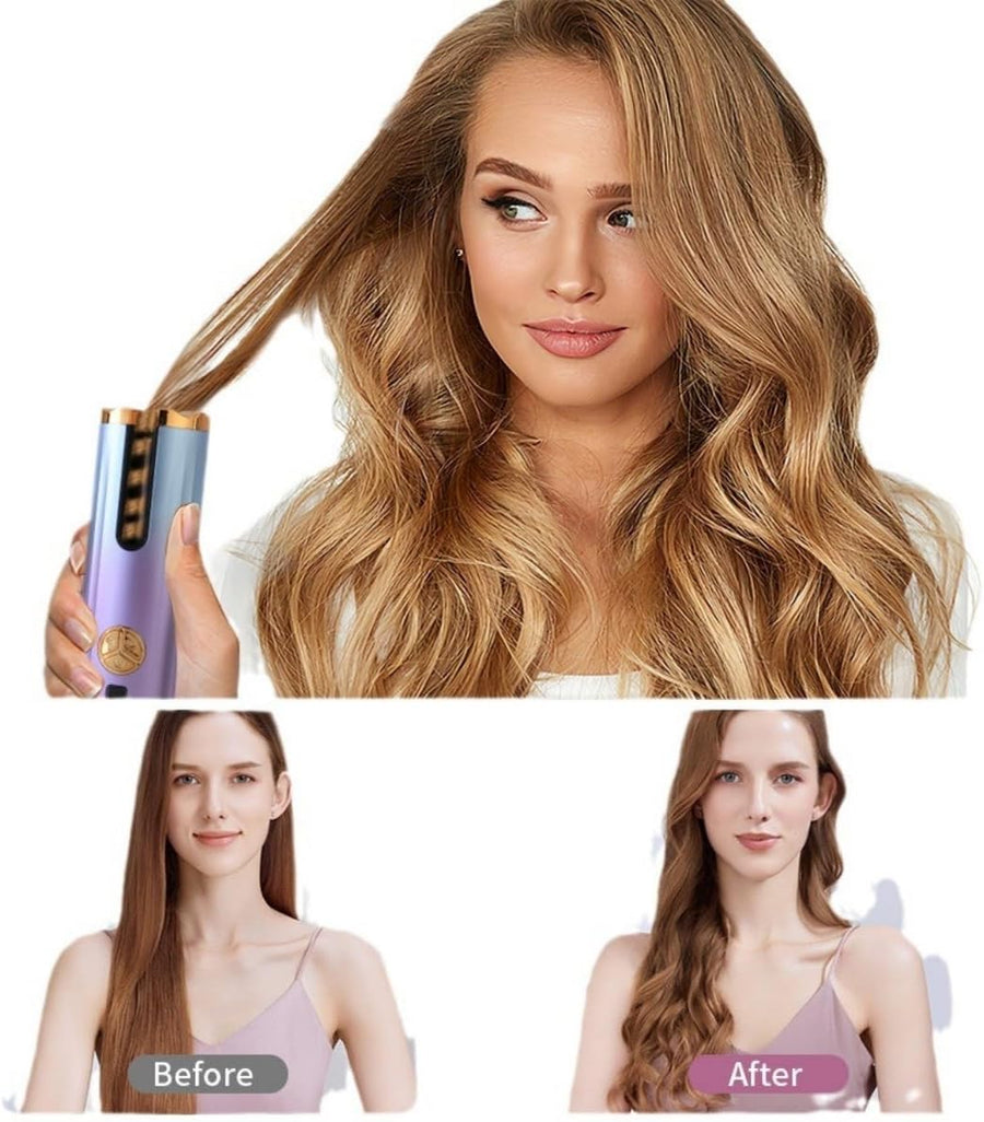 Fer A Boucler Automatique Boucleur à Cheveux Sans Fil Rechargeable Anti-Brûlures avec Minuteur et 6 Température