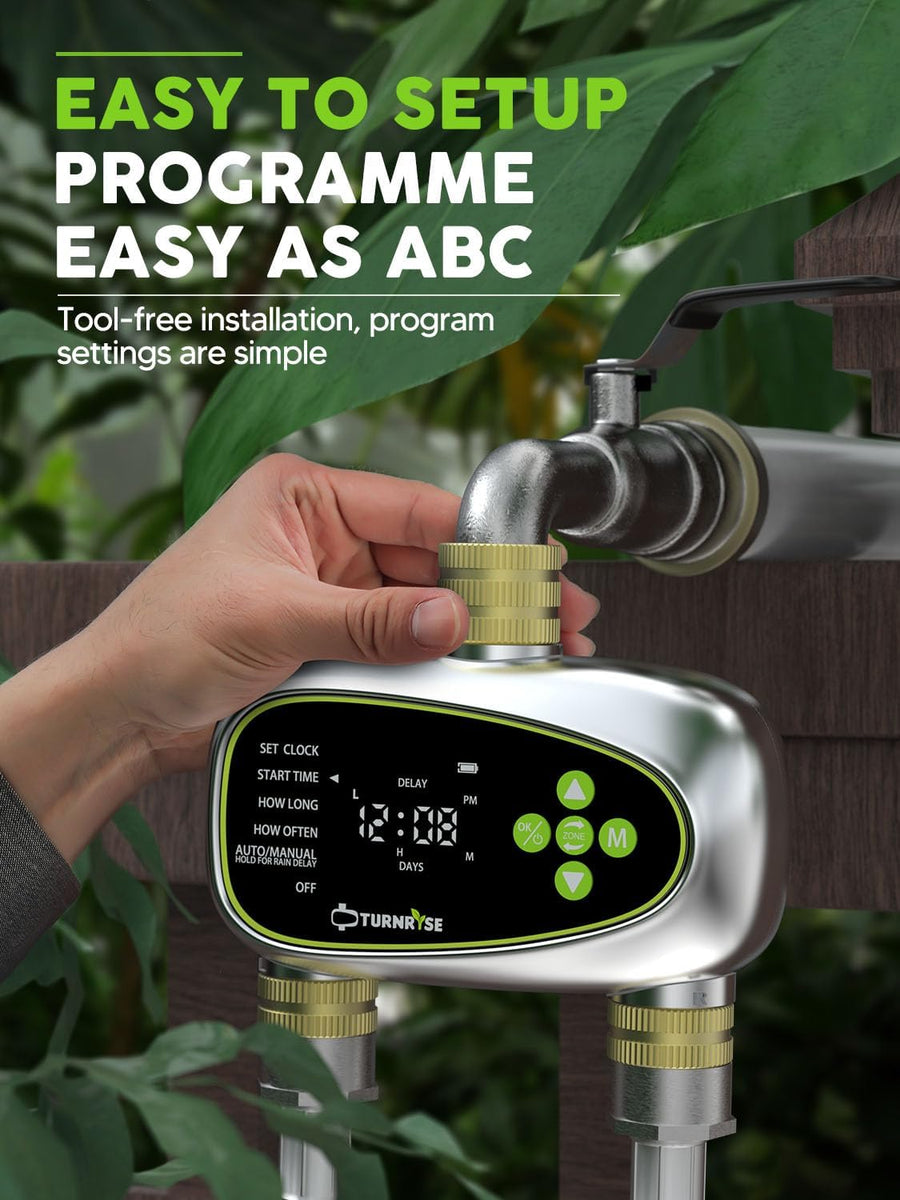 Ordinateur d'irrigation 2 Sorties avec entrée et Sortie en Laiton, Retard de Pluie, Mode d'arrosage Automatique et Manuel, Programmateur d'Arrosage Extérieur pour Jardin, pelouse, Ferme