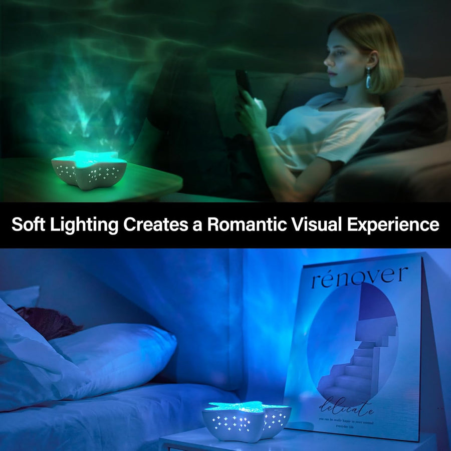 Projecteur de ciel étoilé à LED avec effet aurore - Lampe lumière polaire pour enfants et adultes - Veilleuse à vagues d'eau avec intensité variable en continu - Projecteur étoile de mer
