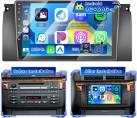Autoradio 4G+64G Android 15 pour BMW Série 5 (X5 / E39 / M5 / E53) 1996-2003 avec écran Tactile de 9 Pouces, Radio 2 DIN avec sans Fil Carplay Android Auto Radio FM/RDS BT GPS WiFi + Caméra+MIC