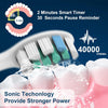 Brosse à dents électrique sonique - Brosse à dents électrique visuelle pour adultes et enfants - Avec 3 modes et minuterie - Étanchéité IPX7 - Batterie longue durée de 45 jours BLANC