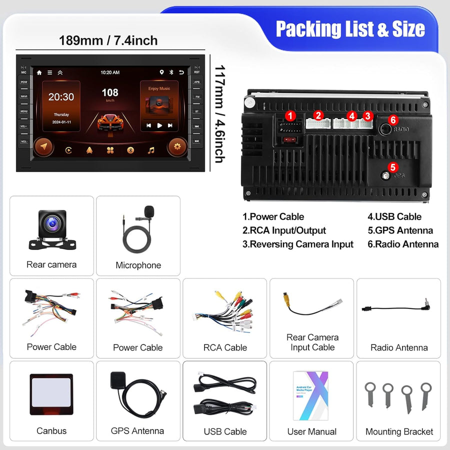 Autoradio 2G+64G 7“ Radio pour VW Golf 4 Polo Sharan Jetta MK4 T5 Multivan avec Carplay sans Fil Android Auto Bluetooth Autoradio avec Caméra de Recul WiFi GPS FM/RDS Mirror Link SWC +Canbus