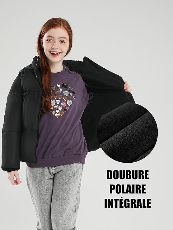 Doudoune Hiver pour Filles avec Doublure Polaire Manteau Imperméable Taille 164