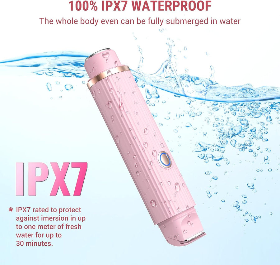 Tondeuse Bikini Femme 2en1 Rechargeable Etanche IPX7 Rasoir Pubien Humide/Sec Epilation Lisse