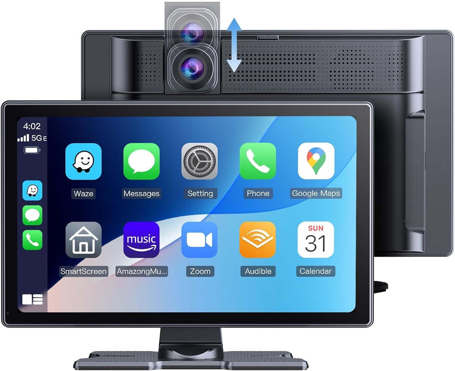Écran CarPlay Voiture 9" HD IPS sans Fil Tactile Compatible avec Apple CarPlay et Android Auto,SuperLink/AirPlay,Dashcam 4K,Caméra de Recul 1080P,Enregistrement en Boucle,Audio Bluetooth,GPS,Siri