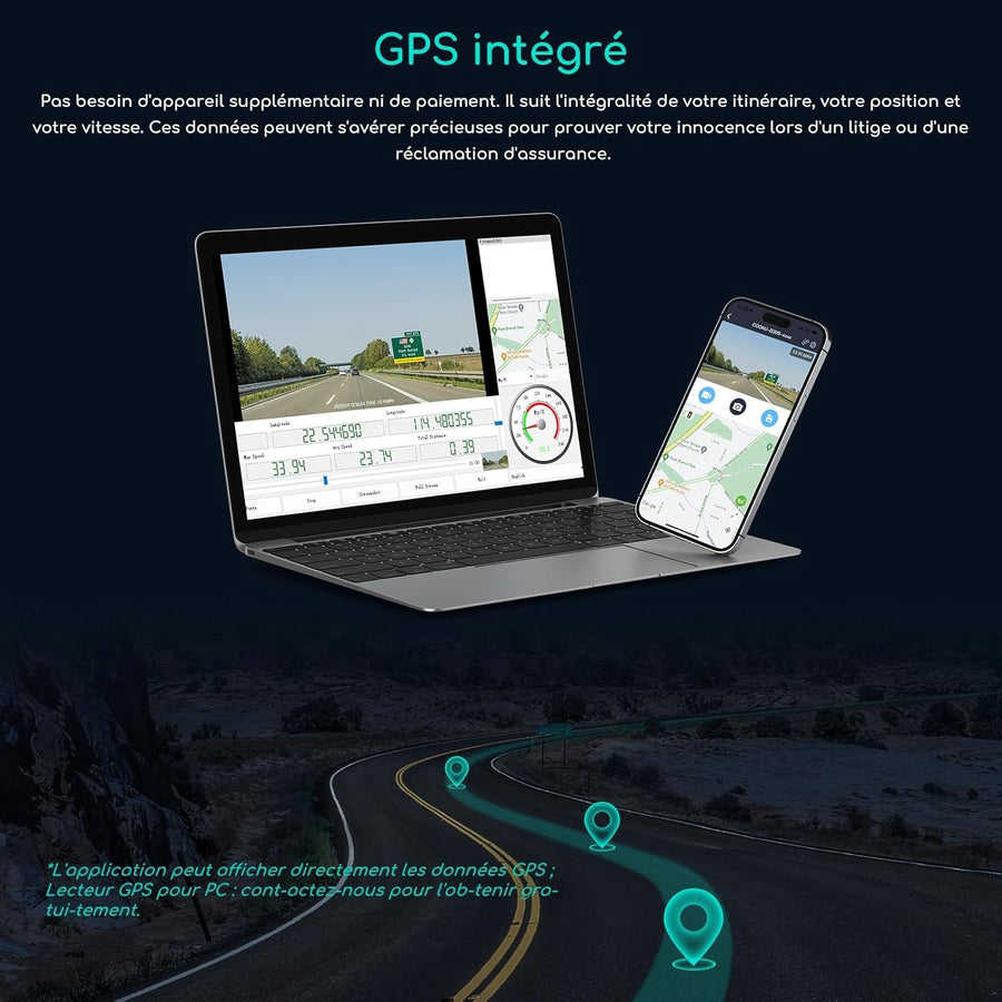 Dashcam 4K Voiture avec GPS, Wi-FI, Dashcam Voiture Avant Intérieur 2,5K 1080P, Vision Nocturne Infrarouge, supercondensateur, accéléromètre, Mode stationnement, Enregistrement en Boucle