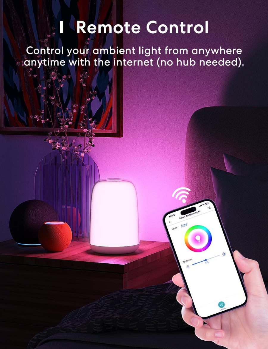Lampe de Chevet Connectée, Veilleuse LED WiFi RGBWW Multicolore Dimmable avec Commande Vocale et Contrôle à Distance Compatible Assistant Vocaux