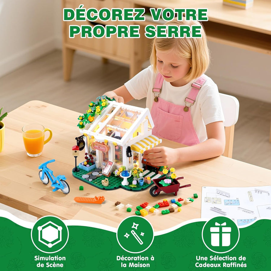 Jeux Ensemble Construction Maison Fleurs avec lumière LED, 776 Pièces Jouet Construction Maison avec Fleurs Plantes Chat, Jouets de Construction