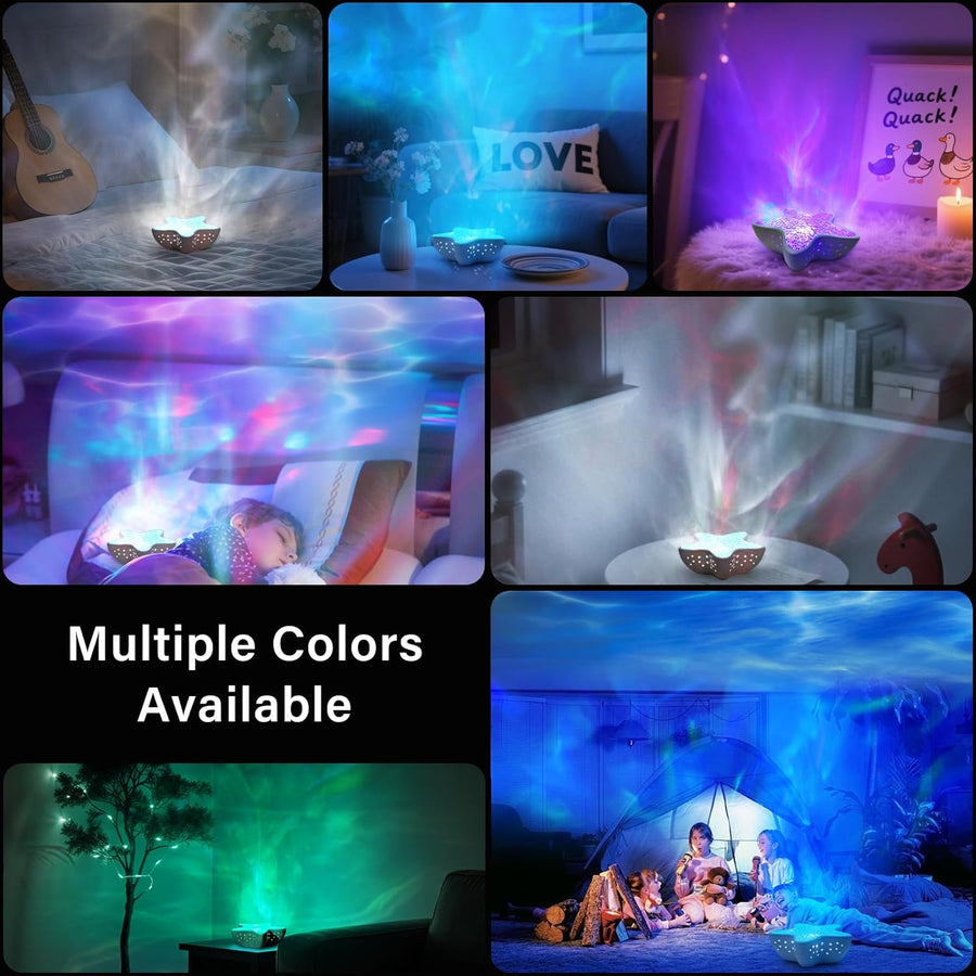 Projecteur de ciel étoilé à LED avec effet aurore - Lampe lumière polaire pour enfants et adultes - Veilleuse à vagues d'eau avec intensité variable en continu - Projecteur étoile de mer
