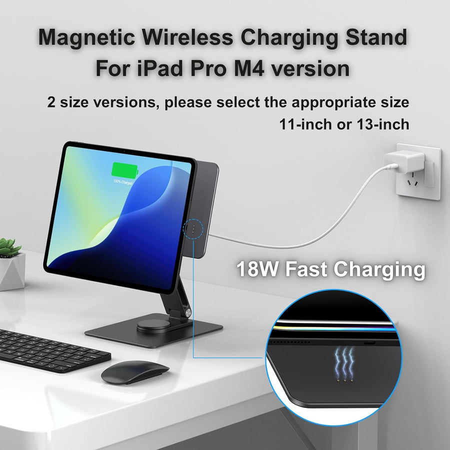 Support magnétique pour iPad avec Chargement sans Fil 18 W, Support Rotatif à 360° en Aluminium pour iPad Pro M4 13 Pouces, Support de Bureau réglable (M4-13 Pouces)