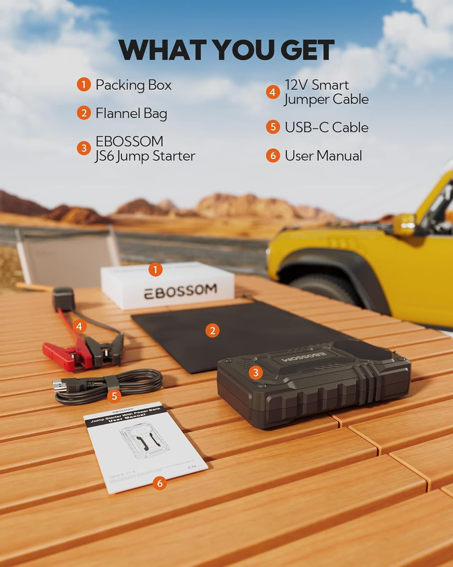 Booster Batterie Voiture, 12000mAh Démarreur de Voiture et Moto Portable, 12V Jump Starter avec Câbles de Démarrage Intelligents, Lumière LED Kit d'urgence pour Véhicules Chargeur de Secours
