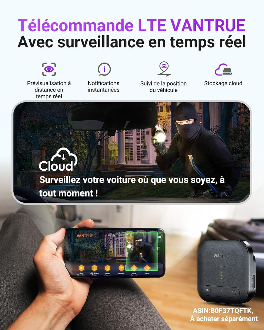 Dashcam Voiture S1 Pro Max 4K+4K Starvis 2 Avant et Arrière, Caméra embarquée 5G Wi-FI Dash Cam GPS 360° HDR Tampon Surveillance de stationnement,Contrôle Vocal Français,LTE en Option Max 1To