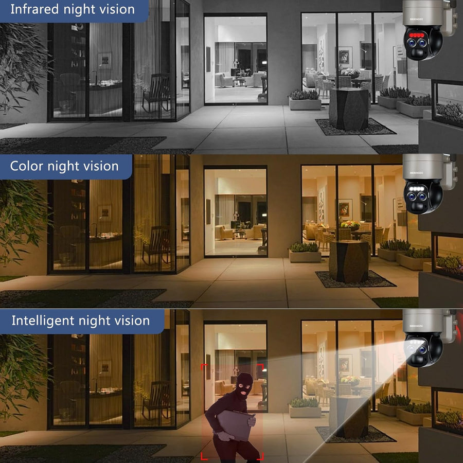 Caméra Surveillance Solaire 6MP WiFi Extérieure Double Objectif 360° PTZ Caméra IP, Détection Humaine avec Panneau Solaire, Vision Nocturne Couleur, Suivi Automatique, Audio Bidirectionnel,IP66