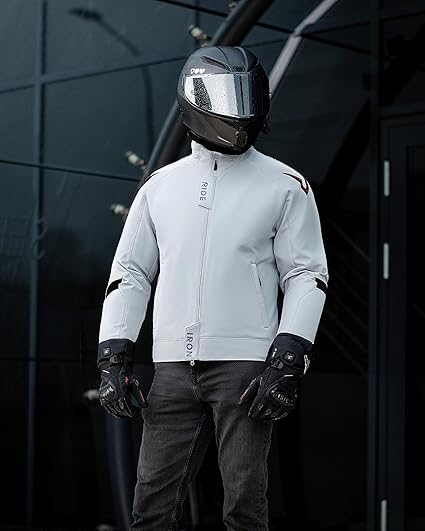 Blouson Moto Homme Taille L 4 Saisons – Veste Moto Textile Respirante et Coupe-Vent avec Protections CE aux Épaules et Coudes, Doublure Amovible, Confortable pour Route et Touring BLANC