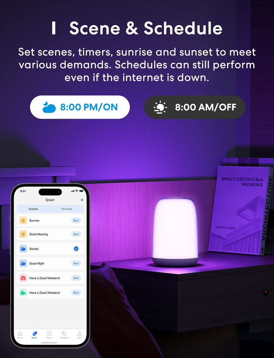 Lampe de Chevet Connectée, Veilleuse LED WiFi RGBWW Multicolore Dimmable avec Commande Vocale et Contrôle à Distance Compatible Assistant Vocaux