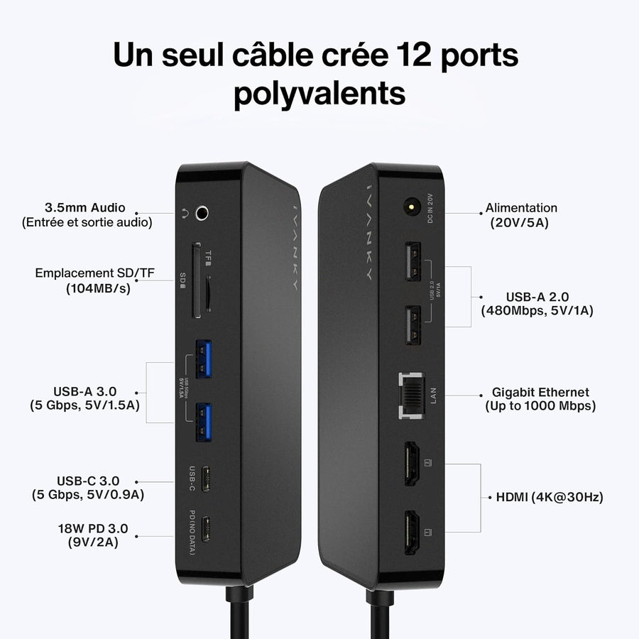 Station Accueil Compatible MacBook Pro Adaptateur Secteur 100W 12en1 HDMI RJ45 USB NOIR