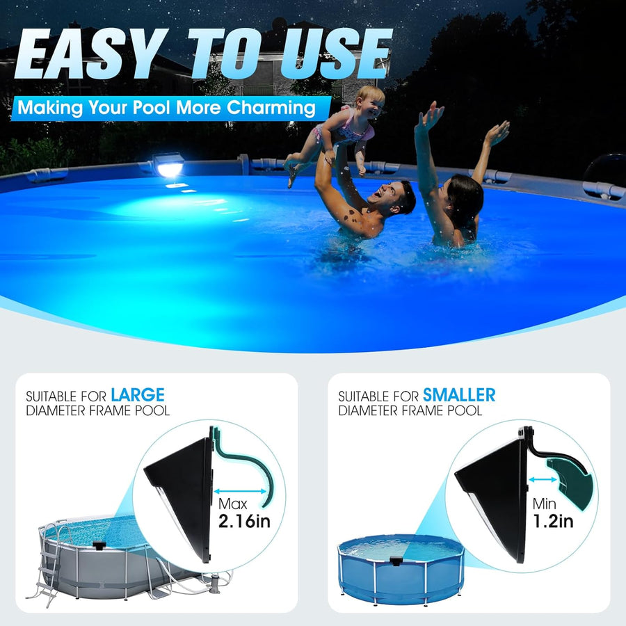 Lumiere Piscine Hors Sol Solaire, Lampe Piscine LED Etanche à RGB Couleur Changeant, 2025 Amélioré Eclairage Piscine avec 10 Modes de Lumière, LED Piscines Sans Fil