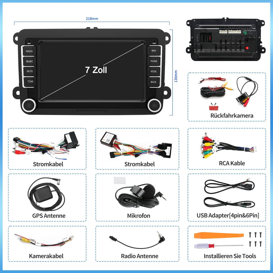 Autoradio Android 13 pour VW Passat/Golf/Polo/Caddy/Tiguan/Jetta et Plus | Écran Tactile HD 7 Pouces avec caméra de recul | CarPlay et Android Auto sans Fil | 2 GB + 64 GB GPS Wi-FI Bluetooth