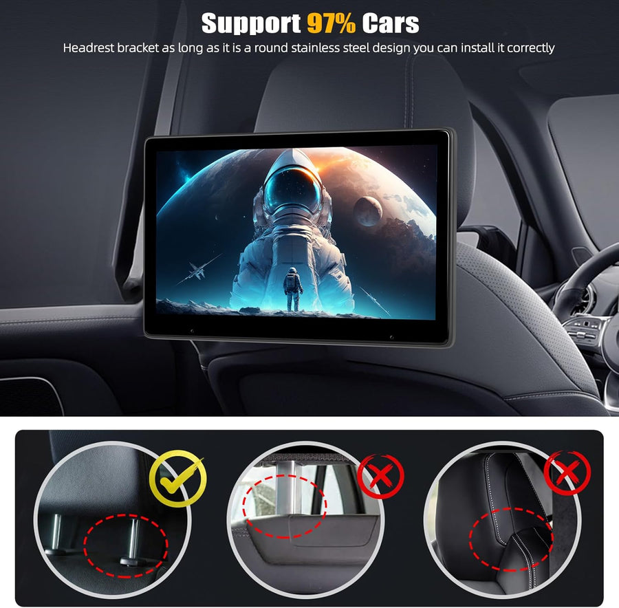 Moniteur D'appuie-tête 10.1 Pouces avec Carplay sans Fil Android Auto, écran Tactile IPS HD Display avec Bluetooth Airplay Super Link Commande Vocale Transmission FM +Carte TF 64G