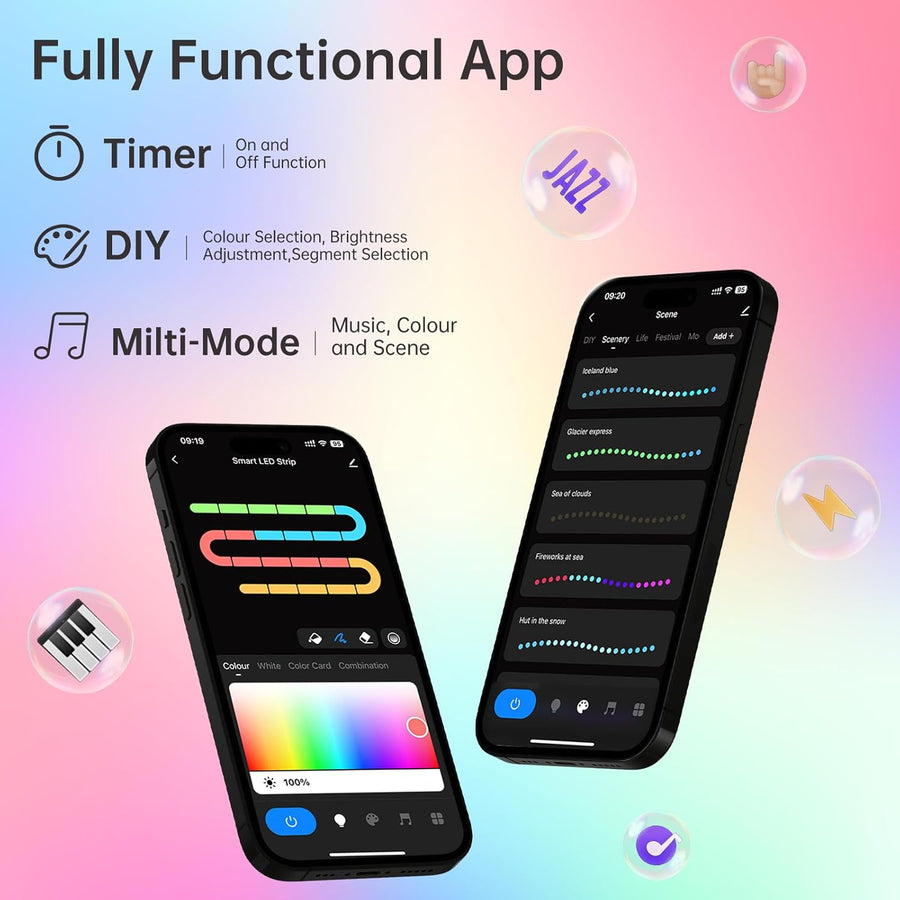 Ruban LED RGBIC 10M Controle App Smartphone Synchronisation Musique